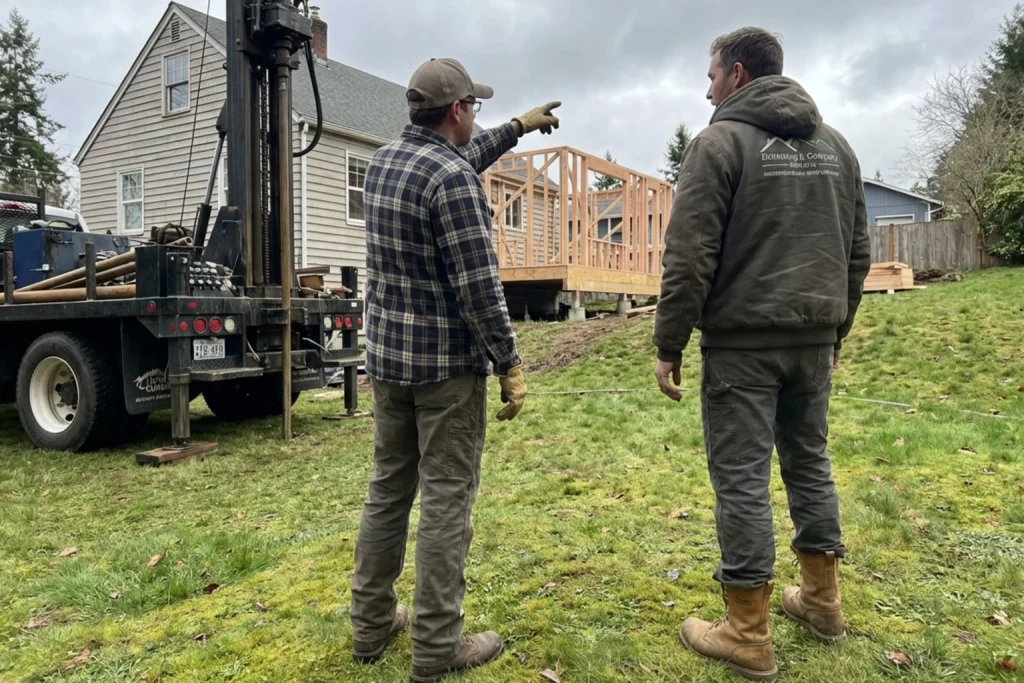 A homeowner and a well technician discussing a new role for the addition to the house.