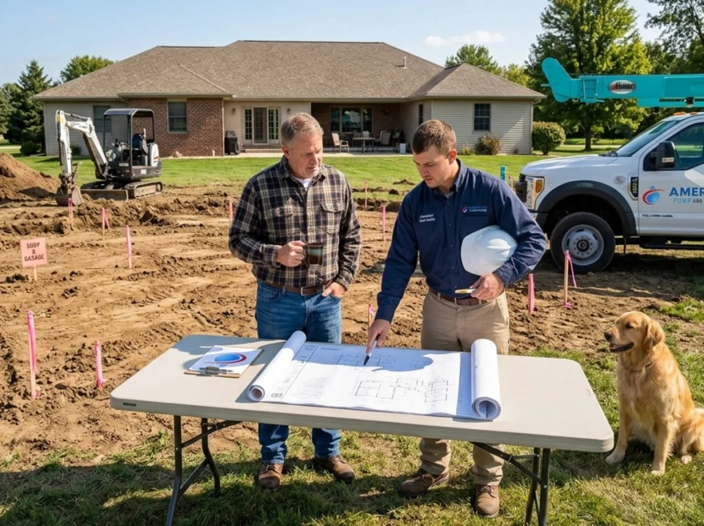 A homeowner and a well technician discussing and additional well.